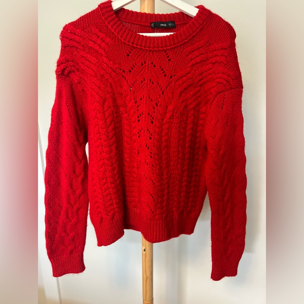 Mango Vibrant Red Knit Sweater Size XL slimfit